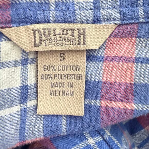 Duluth Trading Co. Flannel Button Down Shirt in Blue Pink Plaid, Size Small - Picture 3 of 9